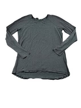 lululemon Striped Long Sleeve 8 Dark Gray White Cotton Casual Basic Curved Hem
